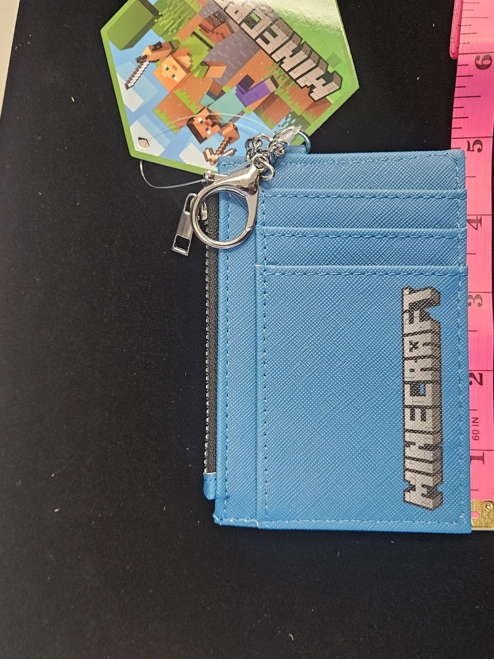 Minecraft Blue Creeper 5 Card Holder Wallet with Key Ring